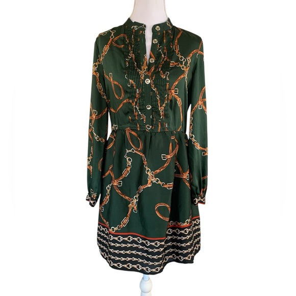 Zara Dresses & Skirts - Zara Old Money Green Equestrian Chain Print Shirt Dress Small